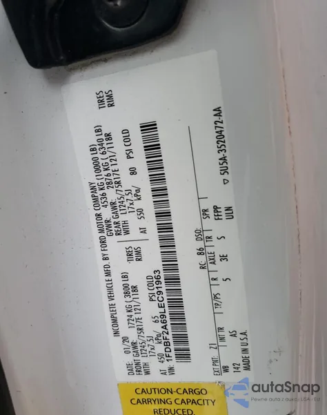 2020 Ford F250 Super Duty z USA, uszkodzony, nr VIN 1FDBF2A69LEC91963